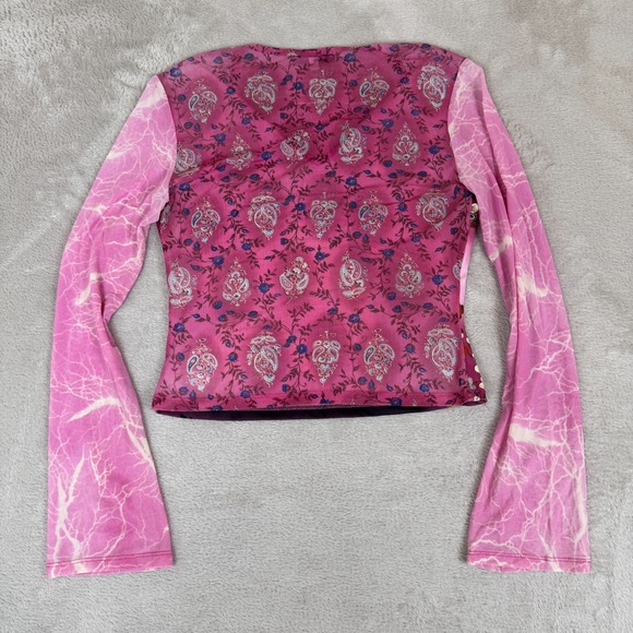 VTG 90s Rampage Japanese Geisha Art Print Blouse Womens M‎ Pink Preowned Cropped - Picture 2 of 6